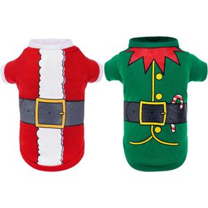 2 Pack Christmas Dog Shirts Santa Elf Print Christmas Outfit Santa Costume Pet Apparel for Small Dogs and Cats , S