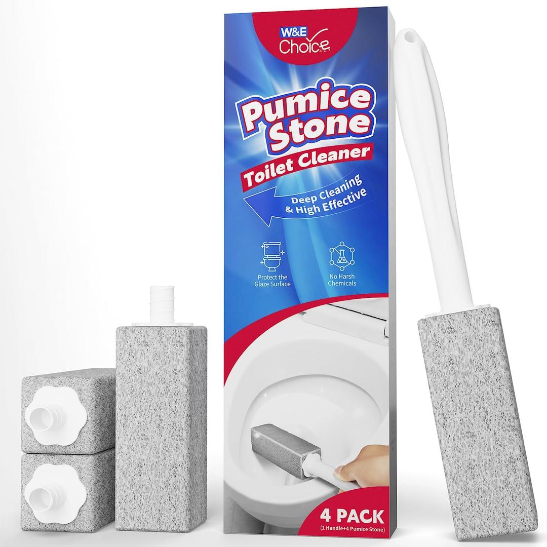 W&E Choice Toilet Pumice Stone 4 Pack, Pumice Stone for Bathtub Cleaning with Extra Long Handle, Toilet Brush for Cleaning Toilets, Bathtubs, Grills, Swimming Pools, Sinks