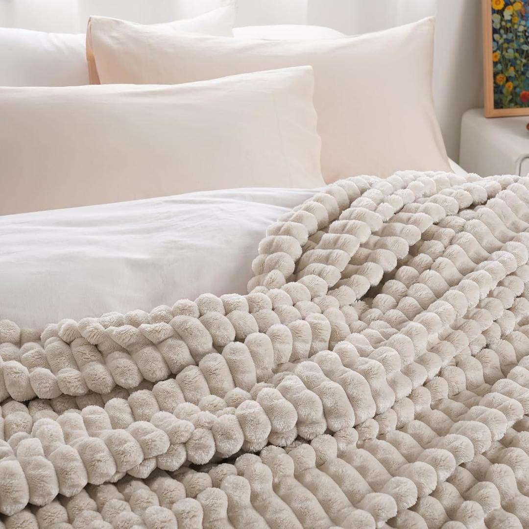 PHF Luxury Soft Fleece Blanket Queen Size, No Shed No Pilling, 380GSM Fluffy Cozy Throw Blankets for Bed, 90"x90", Lightweight Warm Bedding for Home Decor, Ideal Gift for Women, Oak