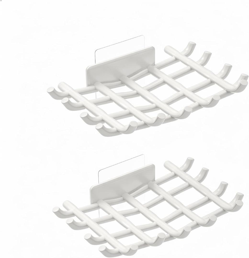 2 x Bar Soap Holder for Shower Wall, Self Draining Plastic Bar Soap Dish Tray Container Case for Bathroom Sink, Adhesive Shower Soap Dish Holder Wall Mounted, White 2 Pack