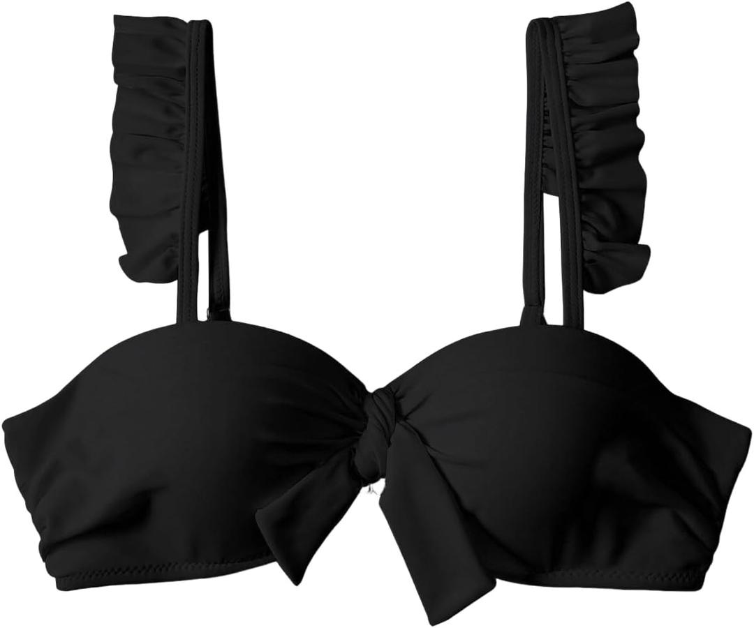 ZAFUL Women Push Up Bandeau Bikini Top Strapless Swimsuit Solid Twist Front Bathing Suits Tube Top (Black, M)