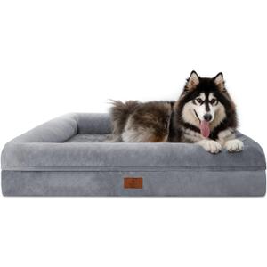 XL Orthopedic Dog Bed for Large Dogs, Big Waterproof Dog Bed with Removable Washable Cover, 4-Sides Removable Bolster Pet Couch Sofa with Non-Slip Bottom, Grey