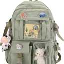 Cute backpack with accessories kawaii Large Capacity Aesthetic backpack (Green)