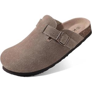 KIDMI Genuine Suede Clogs for Women Cork Footbed Sandals Leather Mules Potato Shoes with Arch Support (40, Mocha)