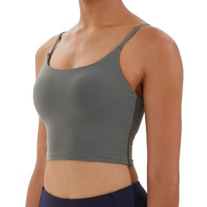 Women's Strappy Stretch Sports Bra Longline Yoga Tank Top Fitness Bra Workout Camisole Crop Tops for Teen Girl (Olive Green) XXL