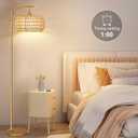 Gold Floor Lamp for Living Room with 3 Color Temperatures,Arc Boho Floor Lamps with Remote Control, Rattan Standing Lamp with Wicker Lamp Shades Dimmable Tall Floor Lamp For Bedroom Living Room Corner