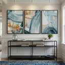 Large Framed Blue and Gold Abstract Wall Art for Living Room, 3 Piece Modern Canvas Prints Paintings Artwork for Walls, Minimalist Elegant Pictures for Dining Bedroom Hallway Lounge Wall Decor 24x36 In, 24" W x 36" H x 3pcs