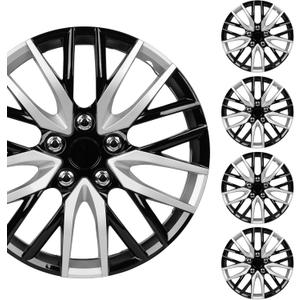 BDK (4-Pack) Premium Black/Silver Hubcaps 16" Wheel Rim Cover Hub Caps Two-Tone Style Replacement Snap On Car Truck SUV - 16 Inch Set