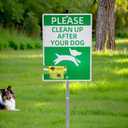 Please Pick Up After Your Dog Sign with Bag Holder, Aluminum No Dog Poop Signs for Yard, Clean Up After Your Dog Yard Sign for Lawn, No Pooping Dog Signs with Stake (Green on white)