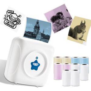 vretti Sticker Printer - TP2-Y Mini Portable Thermal Printer with 10 Rolls Thermal Paper, Inkless Sticker Maker Machine Bluetooth Mini Pocket Printer for iPhone, Study Graphics, Photos, Students