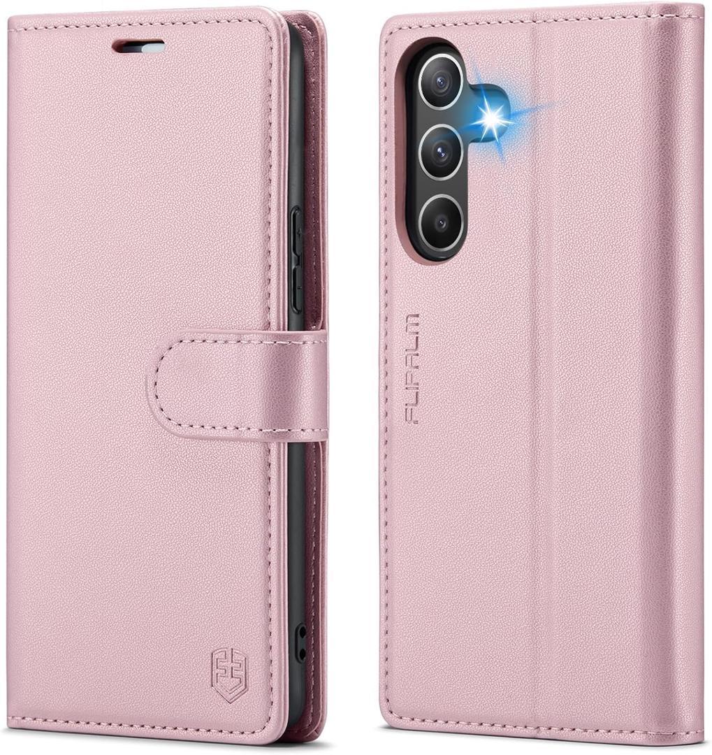 for Samsung Galaxy A25 5G Wallet Case with RFID Blocking Credit Card Holder, PU Leather Folio Flip Kickstand Protective Shockproof Cover Women Men for Samsung A25 Phone Case (Rose Gold)