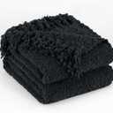 Throw Blanket for Couch, Black Luxury Knitted Throws 60"x80", Textured Blankets with Handmade Fringe Tassels for Bed Sofa Decorative, Chunky Soft Farmhouse Boho Home Decor