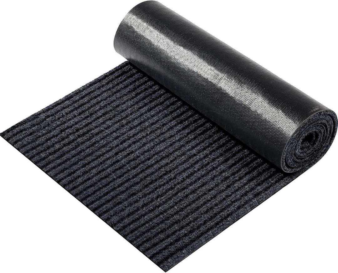 Nuanchu Large Semi-Finished Striped Door Mat Waterproof Entry Mat with Rubber Lining, Indoor and Outdoor Rug for Wet Weather, Entrance Shoe Scraper, Kitchen, 24 x 35 (Black,1 Roll)