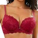 Push Up Bras for Women Add 2 Cups Sexy Lace Cleavage Extra Padded Plunge Bra Underwire (34C, Red)