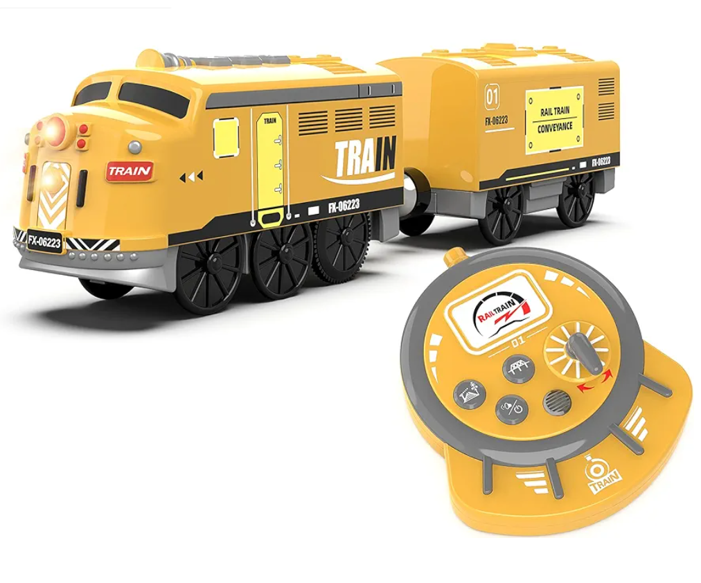 Motorized Train for Kids, Remote Control Locomotive Train Toy for Wooden Tracks, Battery Powered Electric Trains with Sound & Lights Effects Compatible with Thomas, Brio, Chuggington