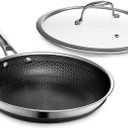 HexClad Hybrid Nonstick 10-Inch Frying Pan with Tempered Glass Lid, Stay-Cool Handle, Dishwasher-Friendly, Oven-Safe Up to 900F, Induction Ready, Compatible with All Cooktops