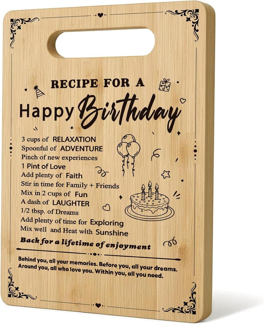 Birthday Gifts for Women Men, Happy Birthday Cutting Board Chopping Board, Happy Birthday Gifts, Years Old Birthday Gifts, Recipe for a Happy Birthday Bamboo Cutting Boards for Kitchen