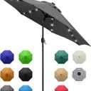 Sunnyglade 9' Solar LED Lighted Umbrella with 8 Ribs Adjustment and Crank Lift System for Patio (Grey)
