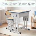 Cantonape Kids Desk and Chair Set, Height Adjustable, with Metal Hook Storage Drawer for Boys Girl Study Home School, Gray, 23.62" x 15.75" x [25.19"-29.92"] inches