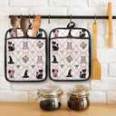 Coquette Bow Halloween Black Cat Pot Holders with Pockets, Preppy Pink Floral Witchy Halloween Oven Pot Holders Heat Resistant Oven Mitts Hot Pads for Kitchen Baking Cooking, Set of 2