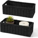 Paper Rope Storage Basket for Organizing, Set of 2 Foldable Wicker Storage Baskets with Handle,Decorative Large Storage Bins for Bathroom Countertop,Small Toilet Paper Basket for Toilet Tank Top,14.17"D x 6.1"W x 4.72"H