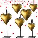 MorningRo Valentines Vintage Rustic Cow Bells with Metal Stands Giant Vintage Metal Heart Shape Bells Farmhouse Country Rustic Love Heart Decor Brass Antique Wall Decor Gift for Couples(Heart Shaped)