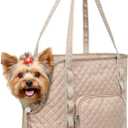 Pecute Dog Purse Carrier, Dog Carrier with Pockets for Small Dogs, Fits Dogs 5 lbs to 9 lbs, Cat and Puppies Tote Bag, Outing, Travel, Vet, Khaki (15.2"L x 7.4"W x 11.7"H, Khaki(Upgraded cuff tightening))