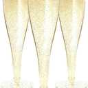Prestee 100 Gold Plastic Champagne Flutes - 4.5 oz Disposable Champagne Glasses for Toasting at Weddings, Mimosas, Cocktails, Great Gatsby Party Decorations, and Events