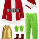 ACH Christmas Costume Adults Men Santa Claus Suit 7PCS Deluxe Professional Furry Xmas Halloween Cosplay Outfit for Adult Set