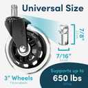 Lifelong Original Office Chair Wheels (As Seen On CNN) Replacement Rubber Chair Casters for Hardwood Floors and Carpet, Set of 5, Heavy Duty Casters for Chairs to Replace Office Chair Mats - Fits 98%