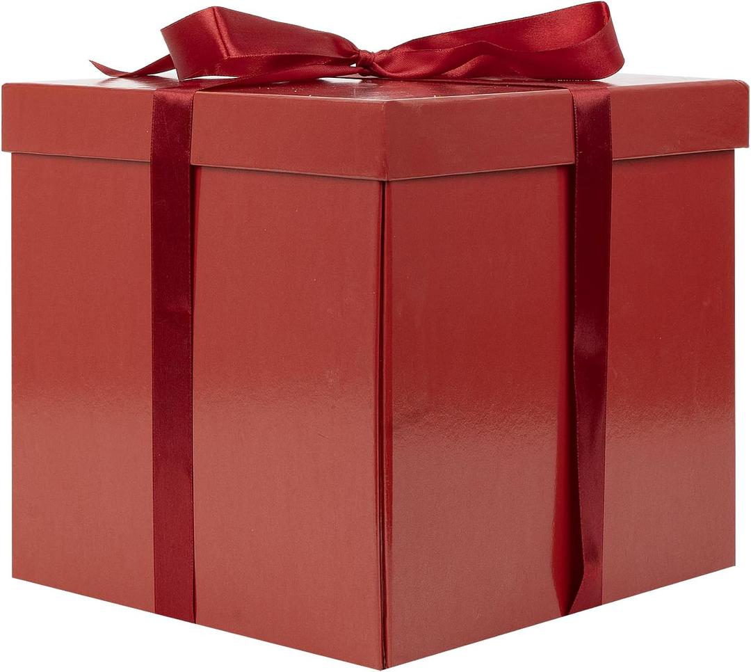 Jaywayang 10" Large Gift Box with Lid and Ribbon, Red Gift Box with Paper Filler for Christmas, Birthday, Valentine's Day, Anniversarry Presents Wrapping.