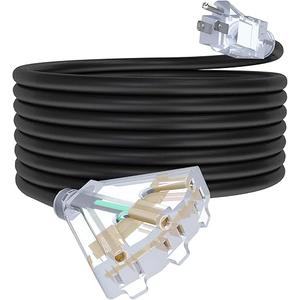 25Ft 12/3 Outdoor Extension Cord with 3Outlets, Heavy Duty 12 Gauge 3 Prong Extension Cord Waterproof with Lighted end, 15A 12AWG 1875W SJTW, ETL Listed  Great for Garage, Garden and Home, Black