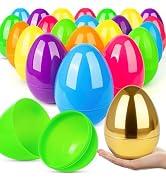 Garma 36Pcs 3.15'' Easter Eggs - Empty Bright Colors Plastic Eggs with 6 Golden Eggshell Bulks for Easter Party Favors Supplies, Easter Egg Hunt Game, Basket Stuffers Fillers, Classroom Exchange Prize