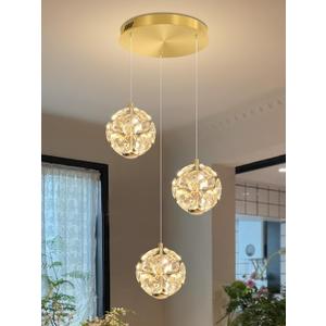 ykolupty Pendant Lights Kitchen Island 3-Light Gold Crystal Island Lights Dining Foyer Entrance Modern Chandeliers LED Dimmable 2700-6000K