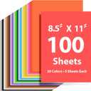 100 Sheets Colored Cardstock 8.5 "x 11", 65LB 180GSM Craft Bulk Construction Paper, 20 Assorted Colors Card Stock Paper for School & Office, Card Making Printer Scrapbook Decorations DIY Crafts