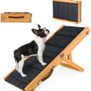 Drakthos Dog Ramp Dog Stairs for Small Dogs Foldable Dog Ramp with 4 Adjustable Heights from 7.48'' to 15.35" Wood Pet Ramp with Non Slip Carpet Portable Puppy Ramp for Couch, Sofa, Low Bed