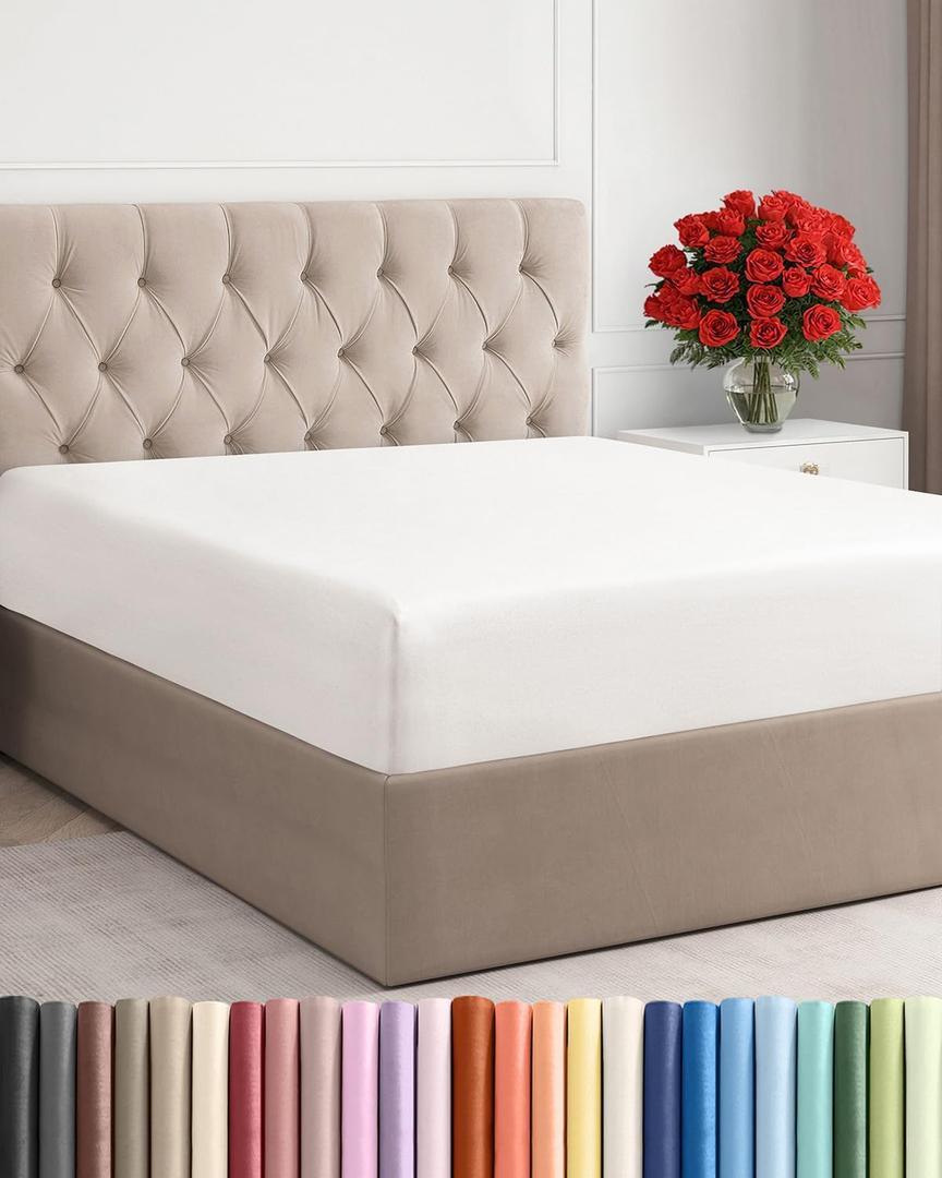 Queen Fitted Bed Sheet - Bottom Single Fitted Sheet Only - Ultra-Soft Hotel Luxury Bedding w/ 8-16 Inch Deep Pockets - Breathable & Wrinkle Free - Easy-Care, Fade & Shrink Resistant - Antique White
