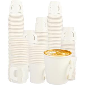 300 Count 4 oz Disposable Espresso Paper Cups with Handle, Bulk Pack for Hot and Cold Drinks, Ideal for Coffee, Tea, Cocoa, Juice, Picnic, Home, Office, Travel, and Events