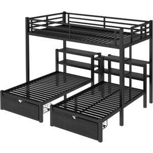 Bellemave Heavy Duty Triple Bunk Bed with Storage Drawers, Shelves Bellemave Heavy Duty Triple Bunk Bed with Storage Drawers, Shelves