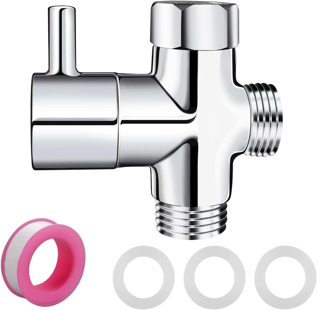 1/2" Brass 3-Way Switch Valve Shower Switch Adapter with Seal, Three-Way Vents Adapter Switch Valve for Shower System, Kitchen, Bathroom, Chrome (Metal Sliver)