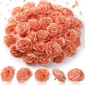 50 Pcs Artificial Flowers, 3.2 Inches Silk Rose Head Flowers Fake No Stem for Wedding Bridal Bouquet Home Floral Decor DIY Centerpieces Arrangements Party Tables Decorations(Peach)