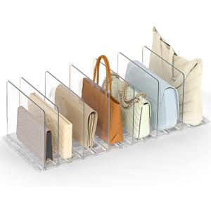 SortNStore Bag & Purse Organizer for Closet: Adjustable Clear Handbag Storage Shelf - Plastic Clutch Dividers for Closet Organizers and Storage - Keep Carteras & Pocketbook Upright, Clear 2 Bases+7 Dividers