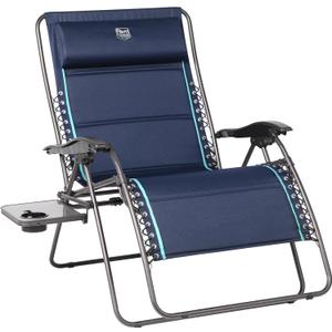 Timber Ridge Oversized Zero Gravity Chair, 33In Wide XXL Zero Gravity Reclining Chair with Side Table, Full Padded Lounge Chair for Outdoor Camping Patio Lawn, Heavy Duty Supports 500lbs, Blue-1 Pack