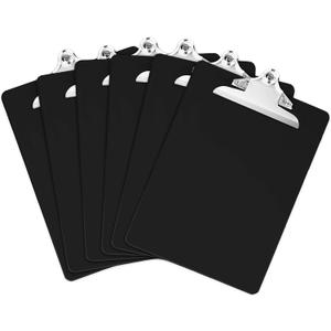 Black Plastic Clipboards (Set of 6) Multipack - 12.5x9 Inch Black Clipboard with 100 Sheets Holding Capacity Butterfly Clip | Colored Acrylic Clip Boards in Bulk | Office, Classroom, School Supplies