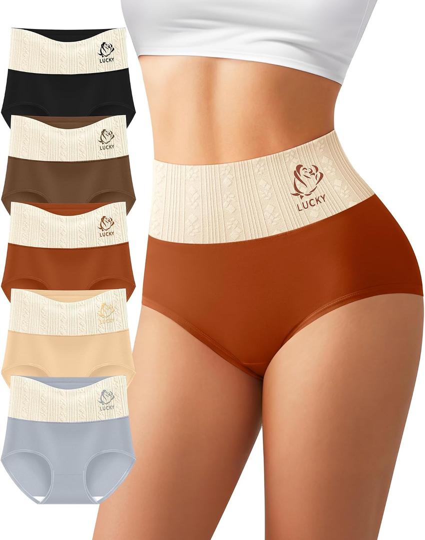 Women's Cotton Underwear High Waisted Tummy Control Panties 5 Pack (L)