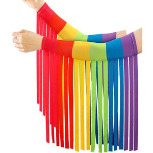 Xuhal Gay Pride Rainbow Striped Fringe Arm Warmer Rainbow Rave Outfits Fringe Warmer Outfit for Women Men Cosplay Accessories