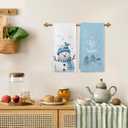 Blue Christmas Snowman Decor Kitchen Towels Set of 2, Winter Christmas Hand Towels for Bathroom, Blue Winter Xmas Tree Snowman Bird Dish Tea Towel for Kitchen, 16x24 Inch