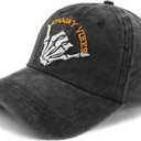 Funny Halloween Spooky Vibes Hats, Adjustable Embroidery Cotton Skeleton Hand Vintage Baseball Cap for Men Women (One Size, Black)