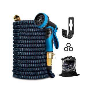 Kotto 150 ft Flexible Garden Hose, Water Hose for Outside with 10 Spray Nozzles, Brass Connector, Leak-Proof, Blue