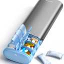 Vaydeer Metal 7 Day Pill Organizer 2 Times a Day  AM PM Weekly Travel Pill Case with Moisture-Proof Desiccant, Airtight Large Capacity Pill Box for Vitamins, Medications & Supplements (Grey)